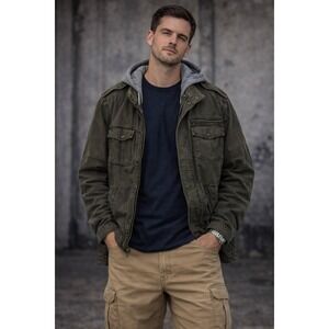 Levi's Olive Green Utility Work Wear Jacket with hood (XLarge)
